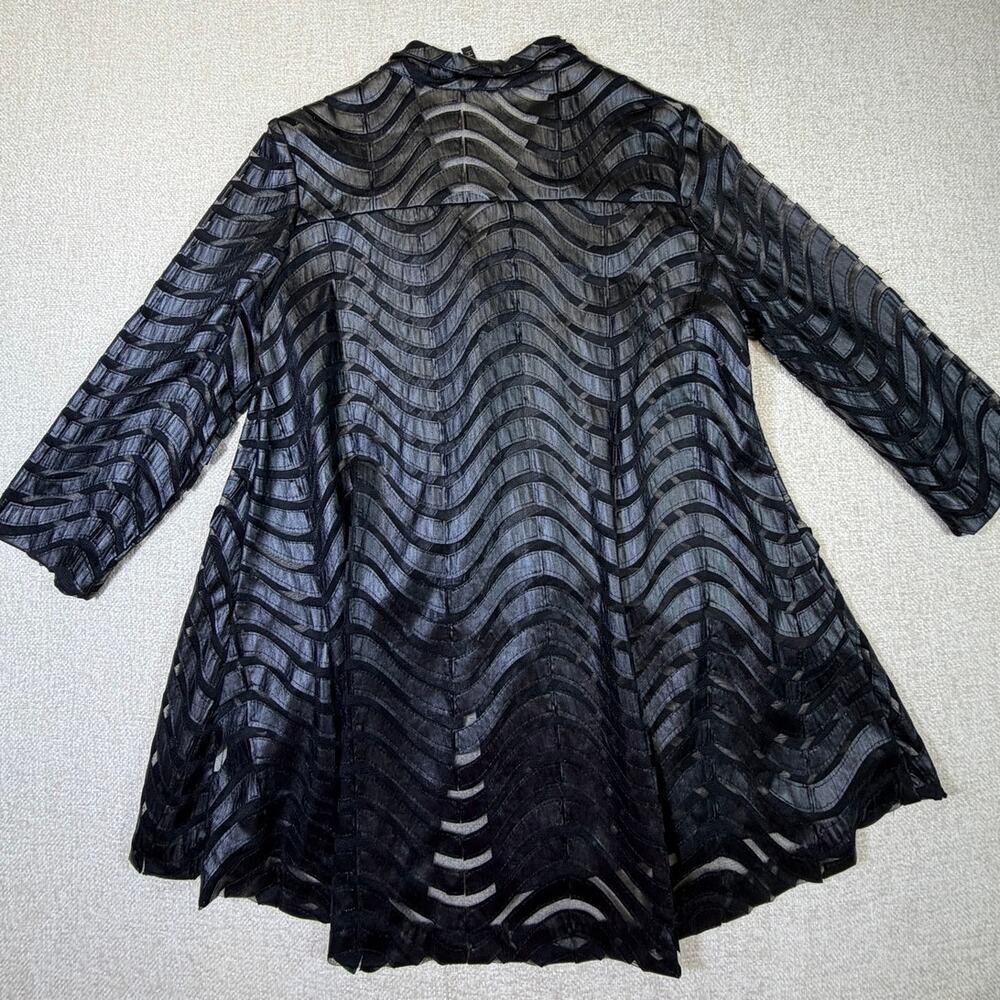 IC by Connie K Women Small Black Sheer 3/4 Sleeve Open Front Artsy Jacket